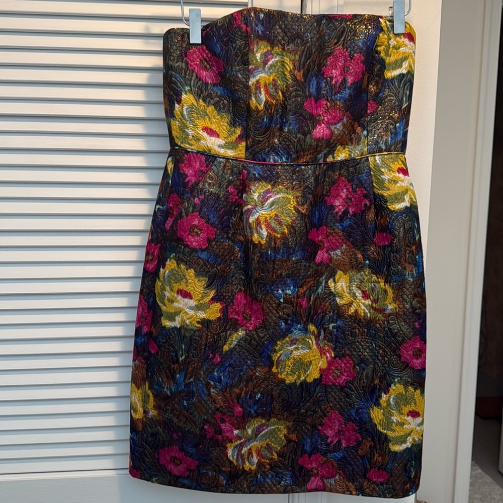 J. Crew Metallic Floral Strapless Dress
